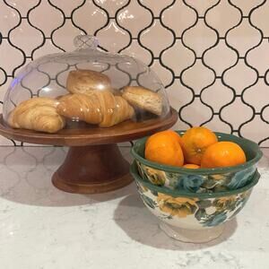 The Pioneer Woman Rose Shadow stoneware soup/cereal bowl set of 2 6” green